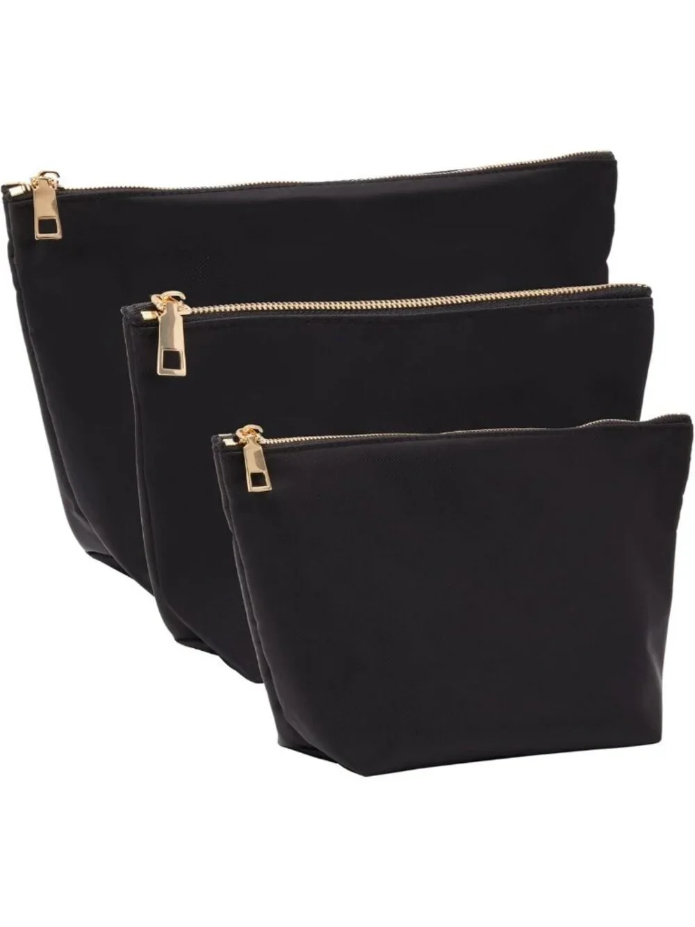 3-Piece Black Makeup Bag Set for Women | Nylon Zipper Cosmetic Pouches for